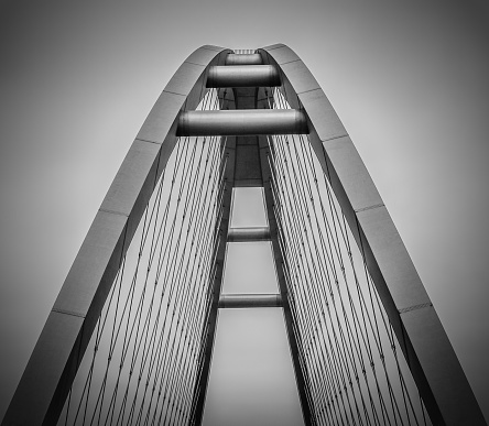 A black and white bridge close up shot
