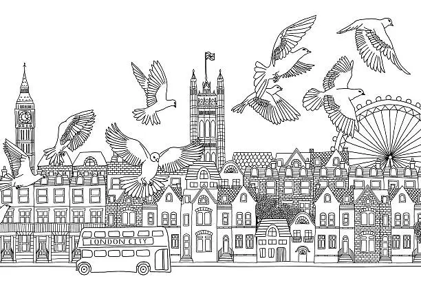 Vector illustration of Birds over London