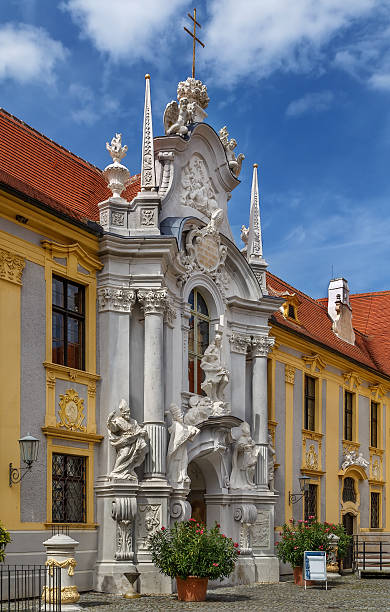 Abbey of Durnstein, Austria Baroque gate with sculpture in Durnstein, Austria durnstein stock pictures, royalty-free photos & images