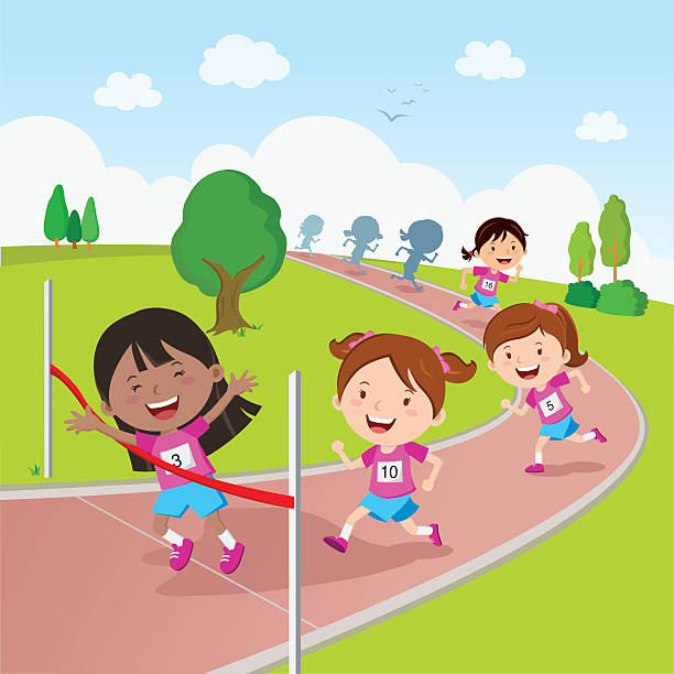 illustrazioni stock, clip art, cartoni animati e icone di tendenza di gara di corsa - child running sport sports race