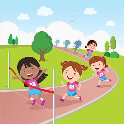 Vector illustration of students in a running competition.