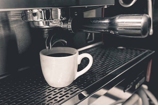 istock cup of coffee with professional coffee machine  retro color 612234208