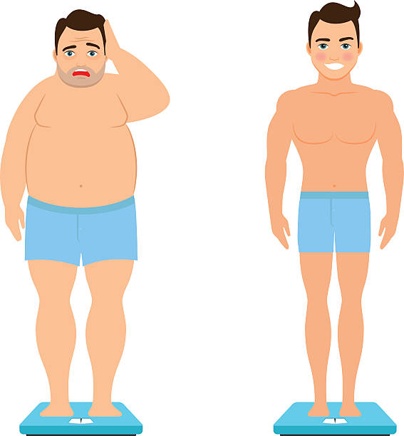 ilustrações, clipart, desenhos animados e ícones de homem antes e depois da perda de peso - men muscular build abdominal muscle large