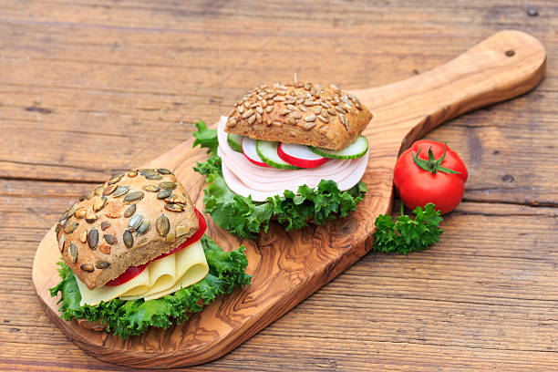 panini  - mozzarella tomato sandwich picnic foto e immagini stock