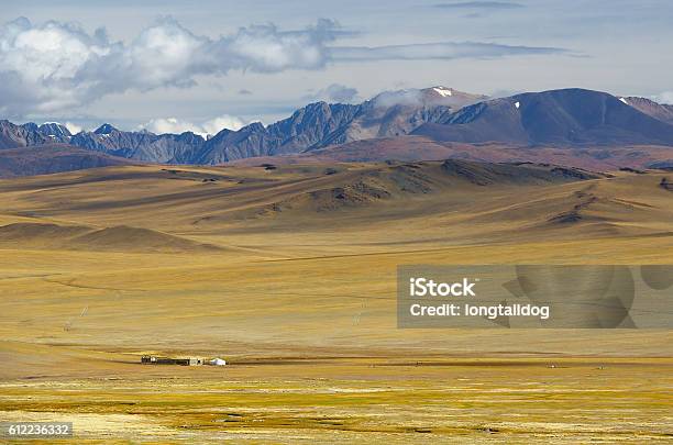 Steppe Landscape With A Nomads Camp Stock Photo - Download Image Now - Semi-Arid, Steppe, Gobi Desert