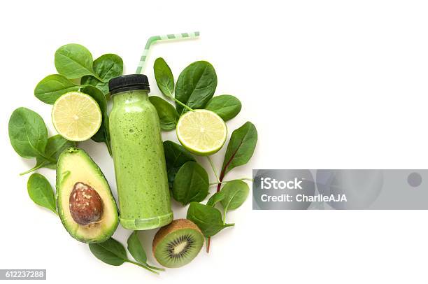 Green Smoothie With Space Stock Photo - Download Image Now - Smoothie, Green Color, Juice - Drink