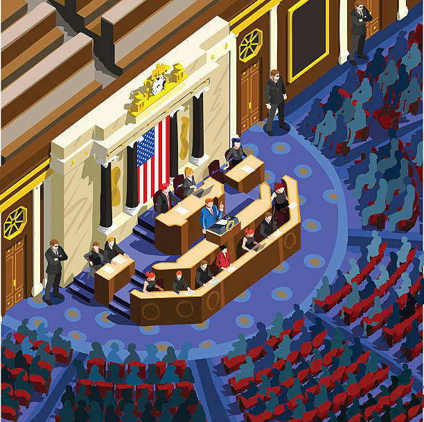 ilustrações de stock, clip art, desenhos animados e ícones de election infographic parliament hall us vector isometric people - congress