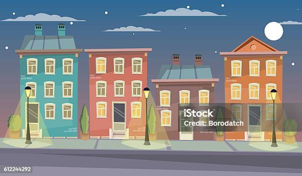 Vector Cartoon Retro Illustration City Houses Facades Landscape Stock  Illustration - Download Image Now - iStock