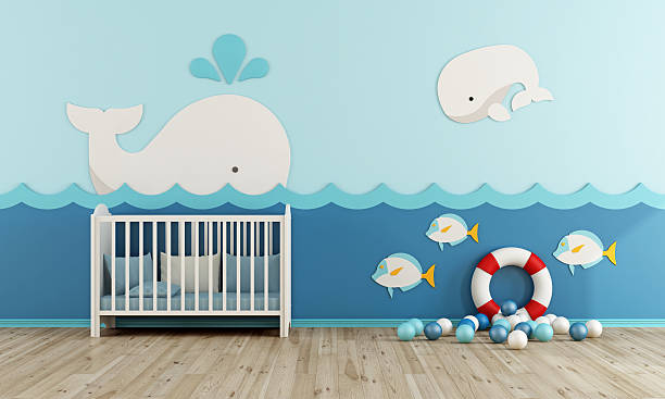istock Baby room in marine style 612244440