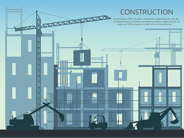 illustrazioni stock, clip art, cartoni animati e icone di tendenza di concetto di costruzione di processo costruzione di una casa illustrazione vettoriale sfondo - backgrounds brick construction development