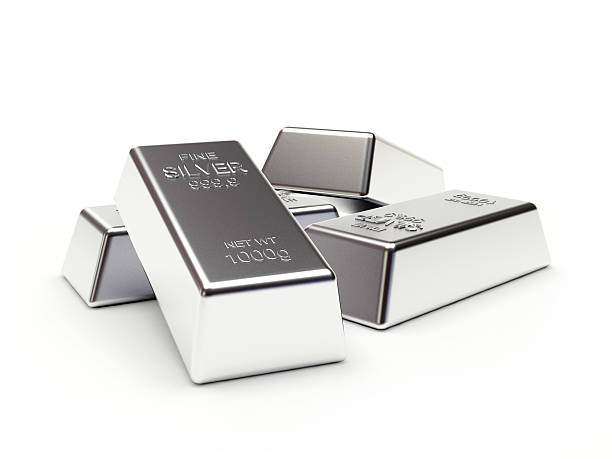 Banking concept. Heap of silver bars