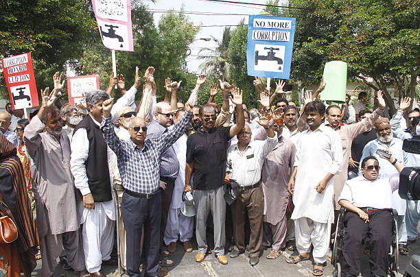 Protest against shortage of drinking water stock photo