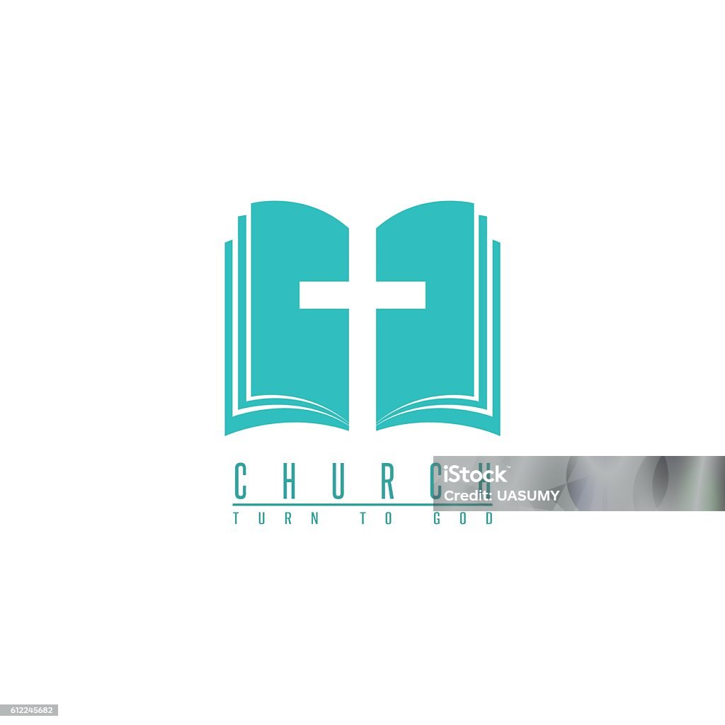 Church logo, cross and abstract bible religion symbol, faith icon Church logo, cross and abstract bible religion symbol, design element for faith icon Bible stock vector