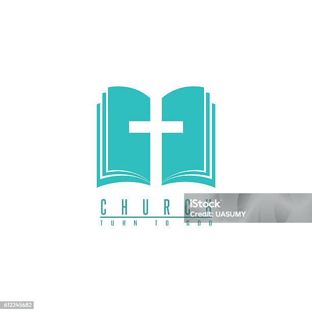 Church Logo Cross And Abstract Bible Religion Symbol Faith Icon Stock Illustration - Download Image Now