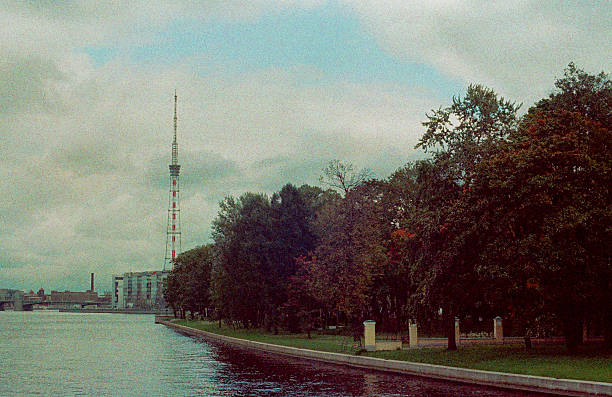istock Autumn view from  river Kamenka on the TV tower. 612249590