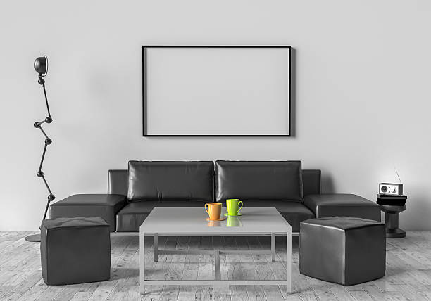 istock Living room and empty Picture frame on the wall 612252300