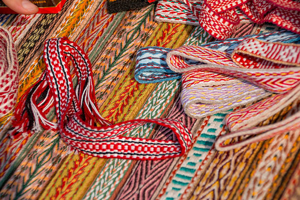 istock Bright multi-colored tapes. Ethnic Slavic belt for clothes. 612253202