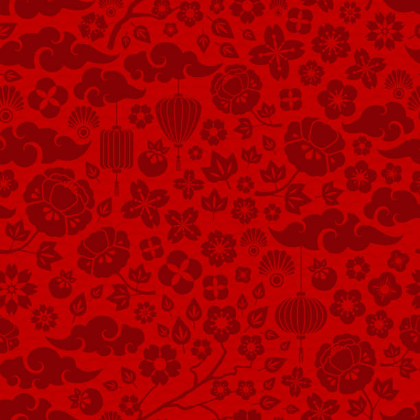 czerwony chiński wzór bez szwu - new year stock illustrations