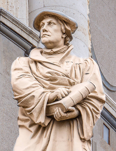 Copenhagen, Denmark, August 3, 2016, Martin Luther in front of Marble church, Copenhagen. He has a bible in his hands. 