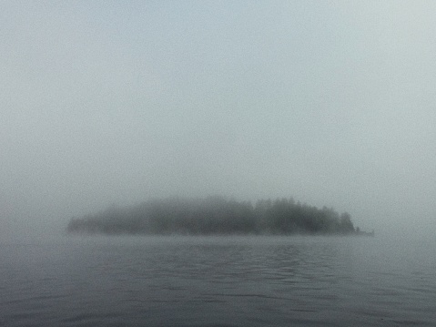 Saranac Lake Fog Overcast Ominous Weather, Gray Water Ripples