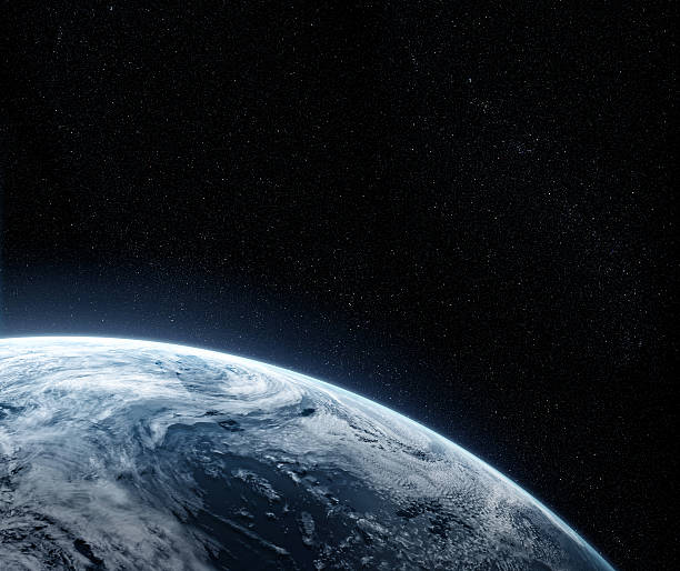 visione orbitale su un pianeta dallo spazio - satellite view earth globe sunrise foto e immagini stock