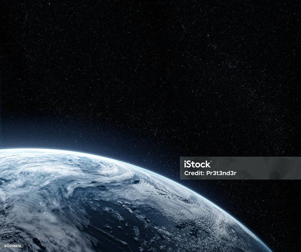Orbital view on a planet from space Sunrise in space. Orbital view on a planet covered in clouds from space. Planet is covered in clouds. Elements of this image furnished by NASA. 3d illustration Planet Earth Stock Photo