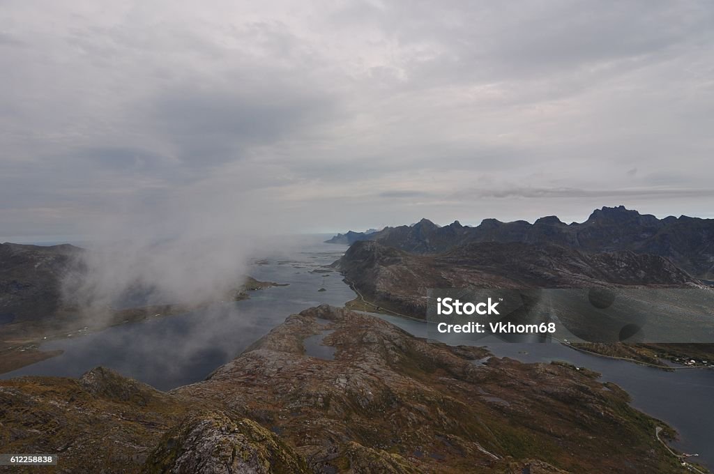 Lofoten islands, Norway, trek to Narvtinden mountain Coastline Stock Photo