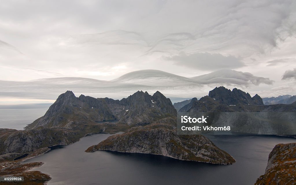 Lofoten islands, Norway, trek to Narvtinden mountain Coastline Stock Photo