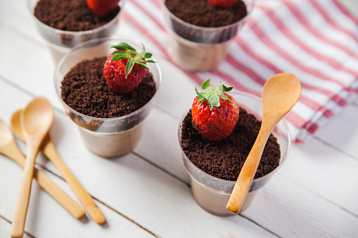 Homemade Dark Chocolate Mousse With Strawberry