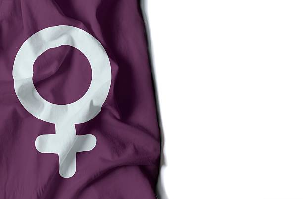 istock woman icon wrinkled flag, space for text 612260668