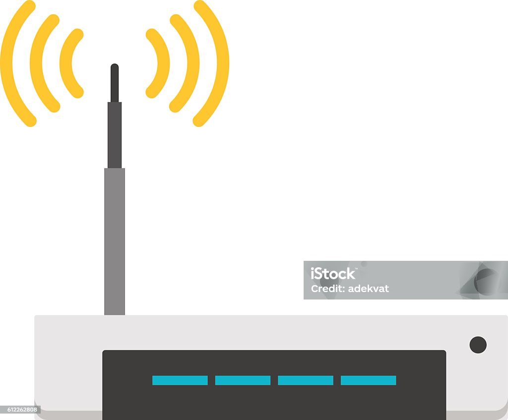 Wi-fi modem router isolated on white Wifi modem router isolated on white. Router detailed flat icon graphic illustration. Flat wi-fi modem technology. Flat wi-fi modem digital design. Accessibility stock vector