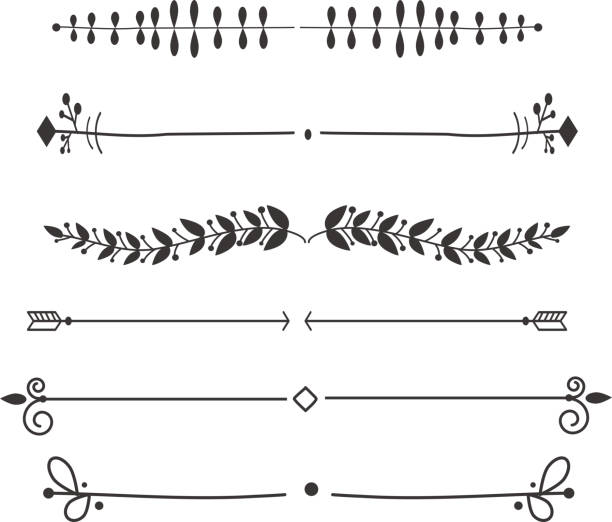 illustrazioni stock, clip art, cartoni animati e icone di tendenza di set di vettori di deccorazione dei separatori di testo. - divider single line striped ornate