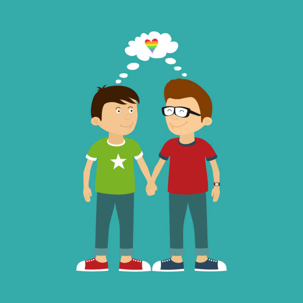 Cartoon Characters Happy Gay Couple Stock Illustration - Download Image Now  - Boys, Gay Person, Two People - iStock