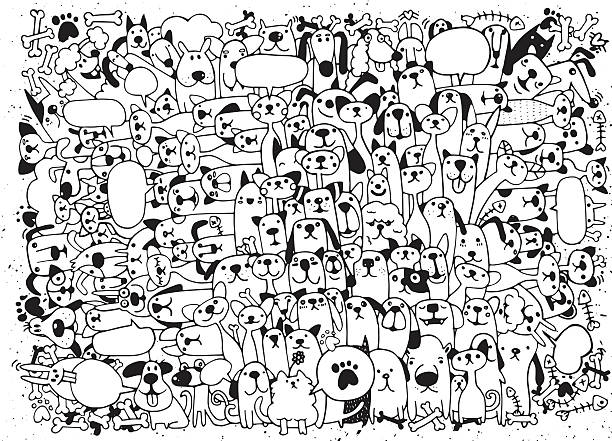 tiere. katzen und hunde vektor-muster. hand gezeichnete doodles haustiere - variety stock-grafiken, -clipart, -cartoons und -symbole