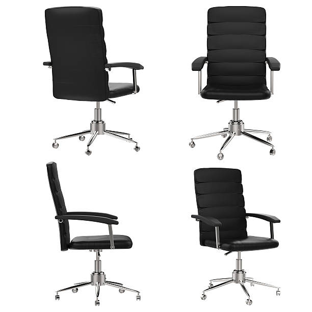 black office chair black office chair in four angle isolated on white office chair stock pictures, royalty-free photos & images