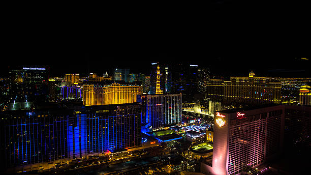 The Las Vegas Strip from the High Roller View of Las Vegas Strip neon lights from 300 feet in the air. bellagio stock pictures, royalty-free photos & images