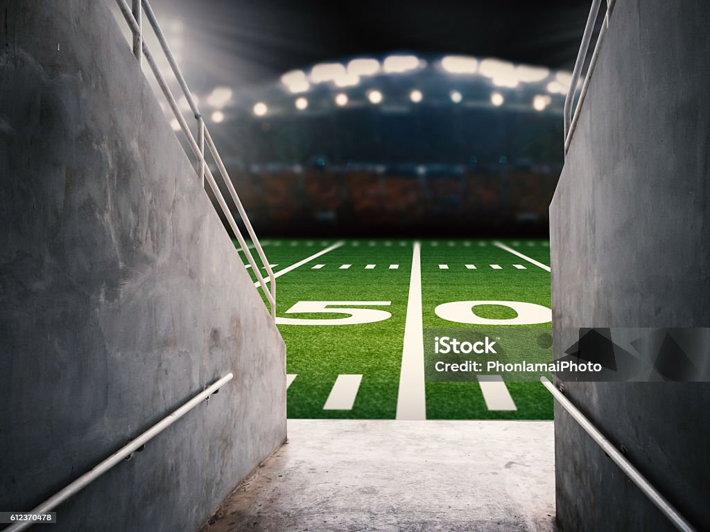 arena tunnel 3d rendering arena tunnel with american football field American Football - Sport Stock Photo