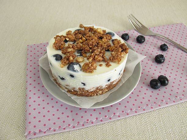 No bake blueberry tortewith yogurt and crumbles