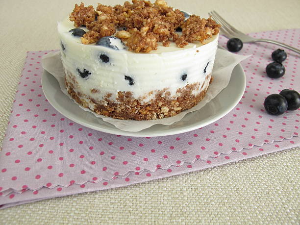 No bake blueberry tortewith yogurt and crumbles