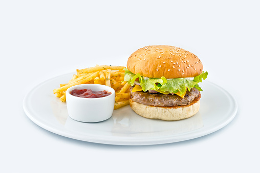 Delicious homemade hamburger and french fries