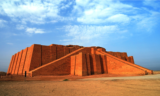 Restored ziggurat in ancient Ur, sumerian temple, Iraq
