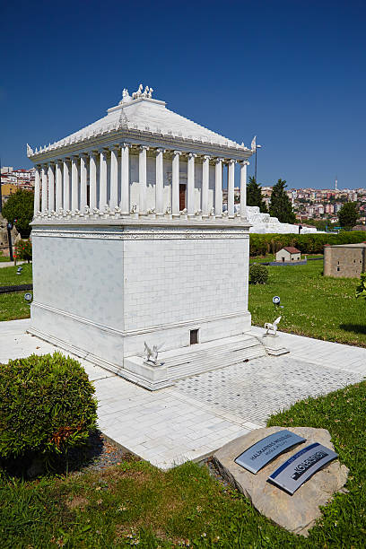 Miniaturk, Istanbul. A scale model of a reconstruction Istanbul, Turkey - July 10, 2014: Miniaturk park in Istanbul, Turkey.  Scale model of a reconstruction of Mausoleum at Halicarnassus. It was built between 353 and 350 BC at Halicarnassus. mausoleum stock pictures, royalty-free photos & images