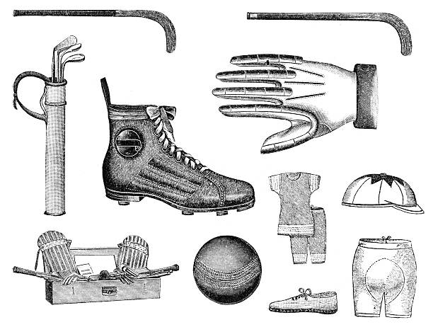 ilustrações, clipart, desenhos animados e ícones de equipamento de futebol - lace group of objects obsolete old