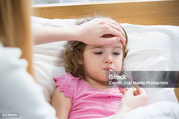 Sick Child With High Fever Stock Photo - Download Image Now - Child, Fever, Illness