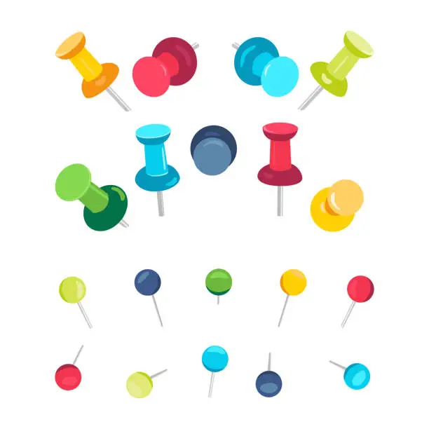 Vector illustration of Push pins collection