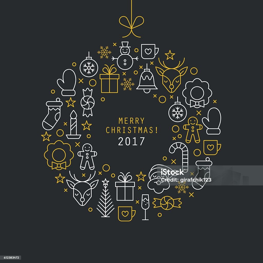 Ballon de Noël design avec fines lignes emblématiques. illustration vectorielle - clipart vectoriel de Noël libre de droits