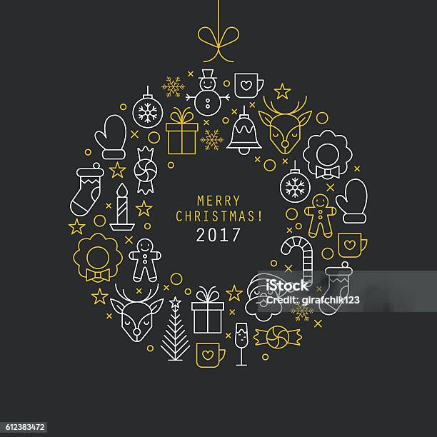 Christmas Ball Design With Thin Line Icons Vector Illustration Stock Illustration - Download Image Now