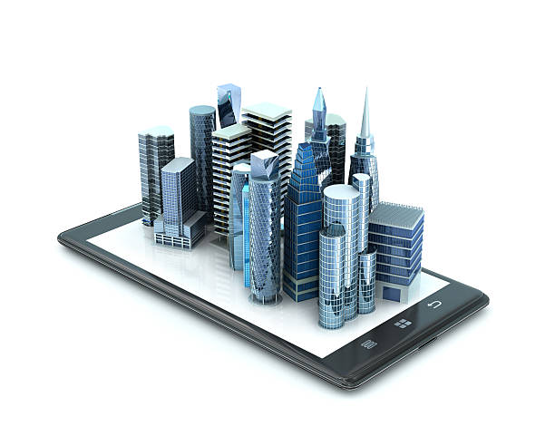 istock city buildings on smartphone. 3d illustration 612385976