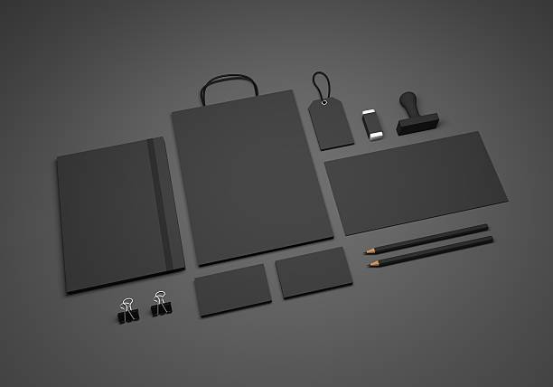 istock Dark mock-up 3d illustration with tablet and shopping bag 612389318