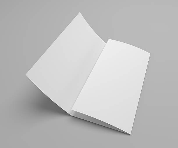 istock Blank 3d illustration tri fold brochure mockup with opened page 612389442